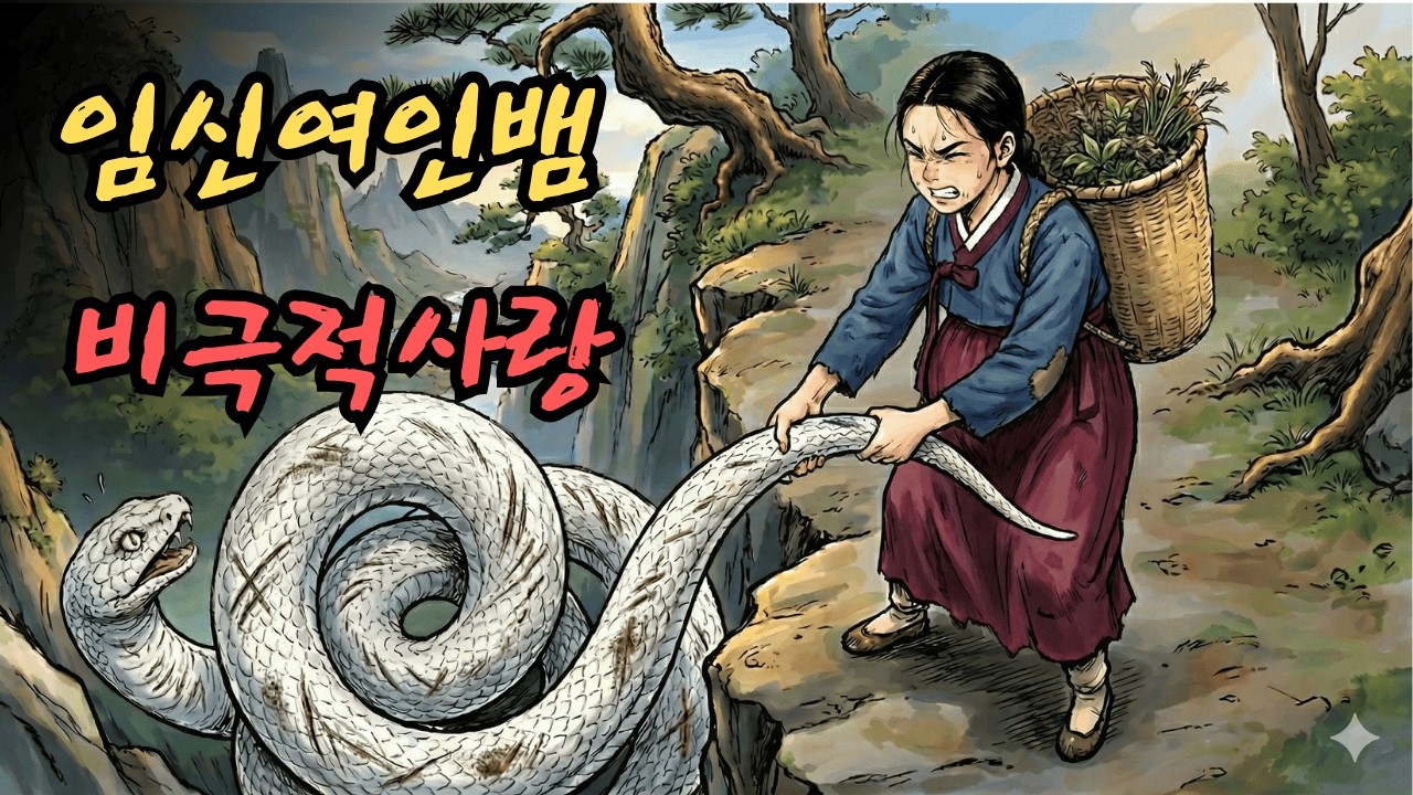 임신한 여인이 약초를 캐러 산에 갔다. 우연히 절벽에 갇힌 흰 뱀을 구하게 되고, 여인과 뱀 사이에 비극적인 사랑 이야기가 피어난다 | 민담 | 전설 | 설화 | 옛날이야기