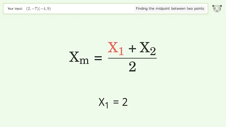 Find the midpoint between two points p1 (2,-7) and p2 (-4,9): Step-by-Step Video Solution