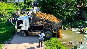 Wonderful New Landfill Project! Delete Deep Pond Using Skill Dozer Pushing Stone with Dump Trucks