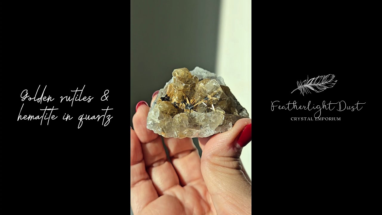 Golden starburst black hematite flower rutile quartz - RT1432