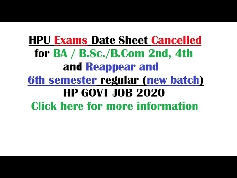 HPU Exams Date Sheet Notification 2020 | HPU Date Sheet 2020 Cancelled | B.A/B.Sc./B.Com HPU News