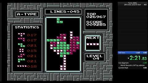 Tetris NES 100 Lines, Level 0 Start (4:41.56)