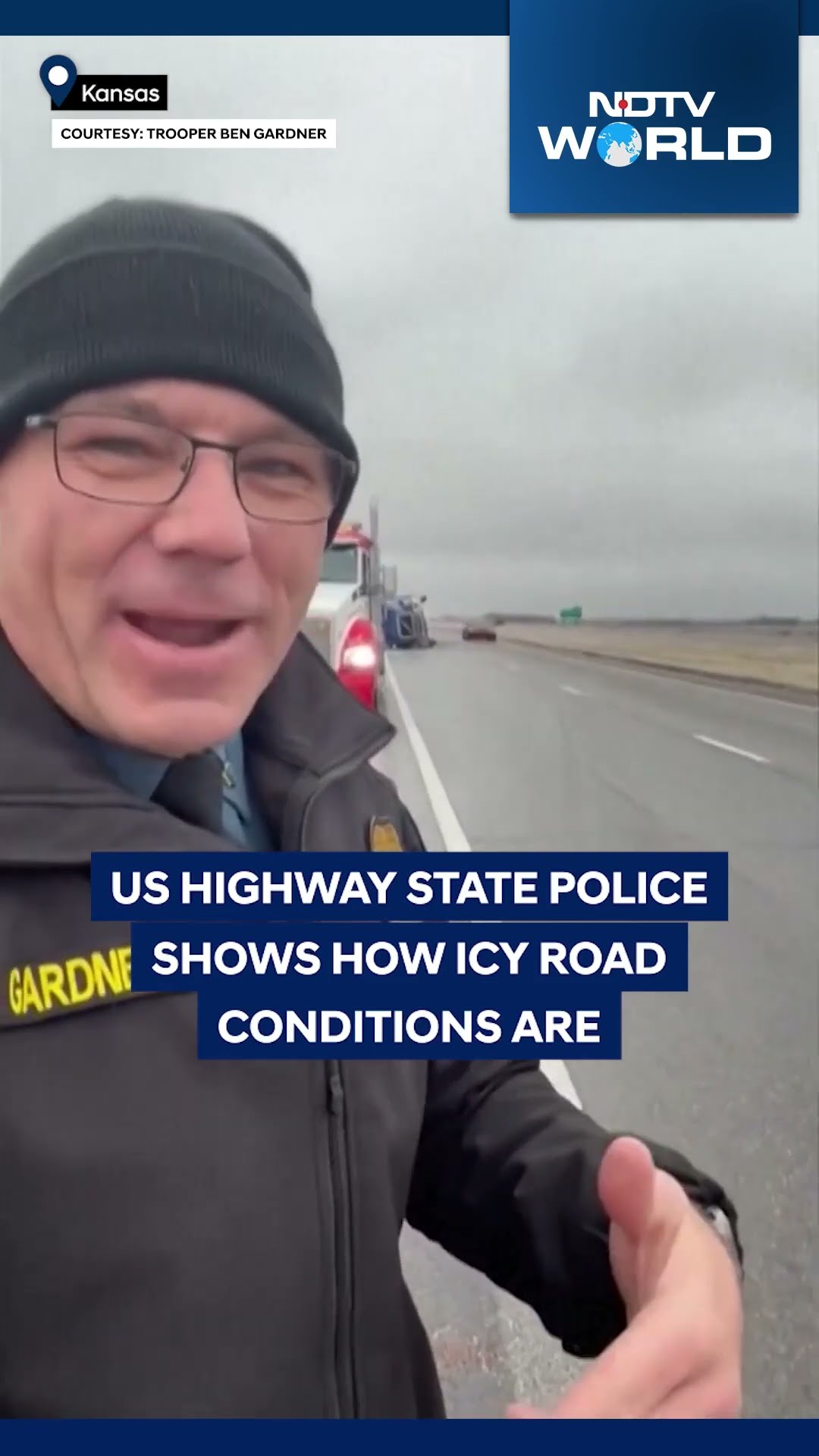 US Highway State Police Shows How Icy Road Conditions Are