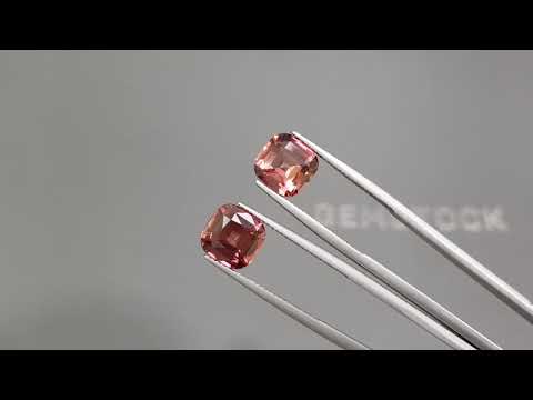Pair of vivid red-orange rubellites in cushion cut 9.53 carats, Africa  Video  № 2