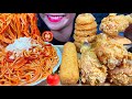 ASMR TOMATO SPAGHETTI, FRIED CHICKEN, ONION RINGS, CHEESE CORN DOG, MASSIVE Eating Sounds