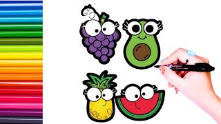 Drawing And colouring four cute fruits: Drawing for kids