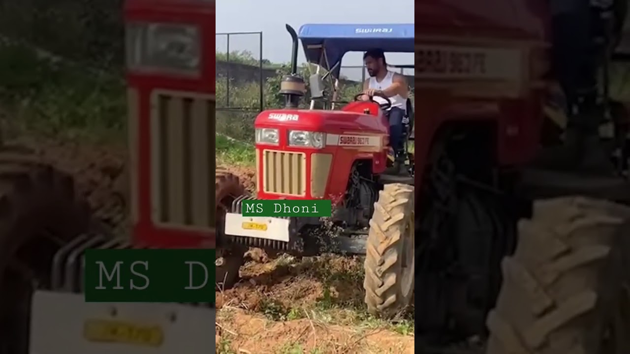 Ms Dhoni riding tractor in his farm 