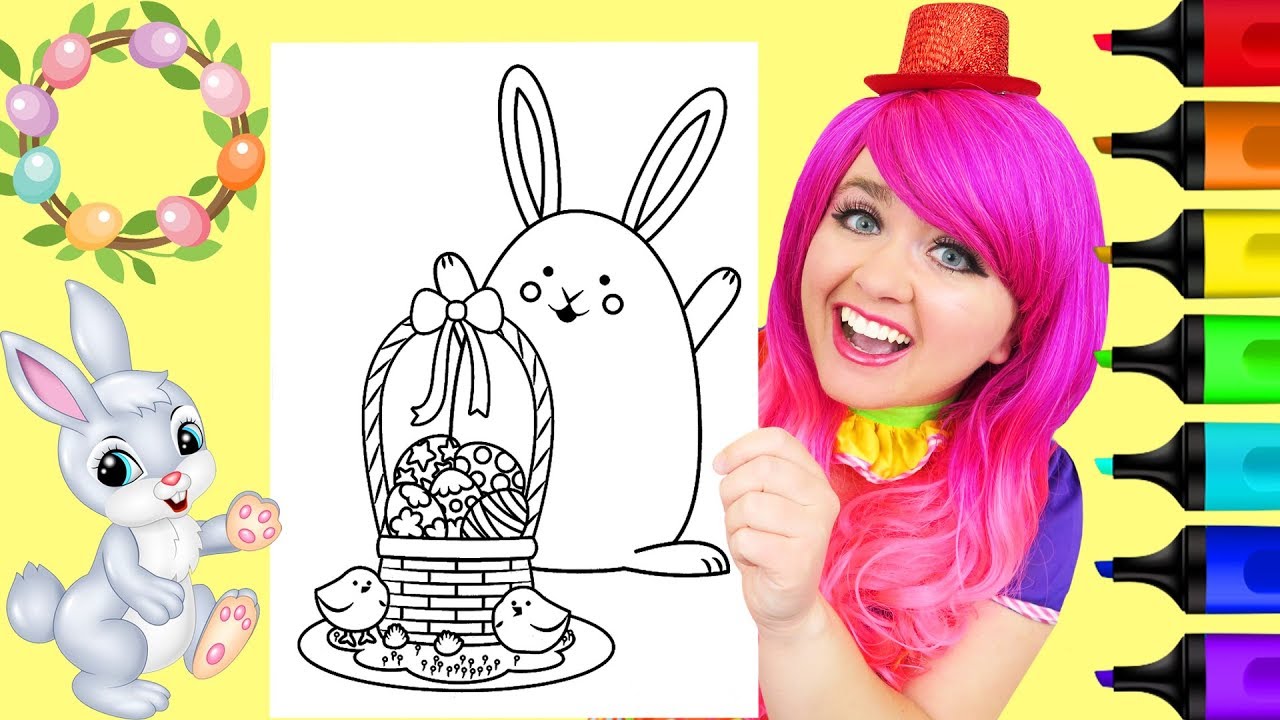 Coloring Easter Bunny, Eggs & Basket Spring Coloring Page Prismacolor ...