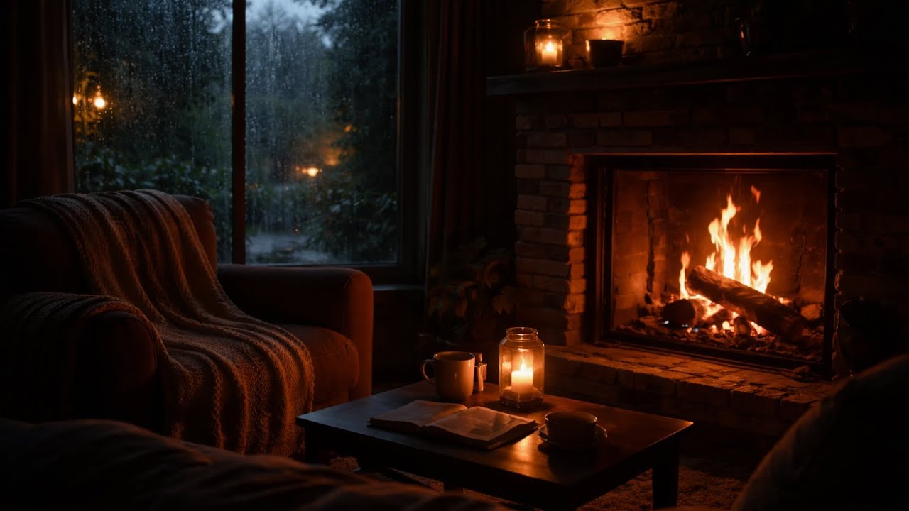 Cozy Fireplace & Rain Sounds 🌧️🔥 | Relaxing Ambience Music for Sleep ...