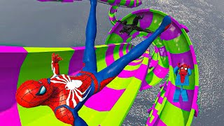 Spiderman Water Ragdolls on EPIC Giant Water Slide in GTA 5 Episode 5