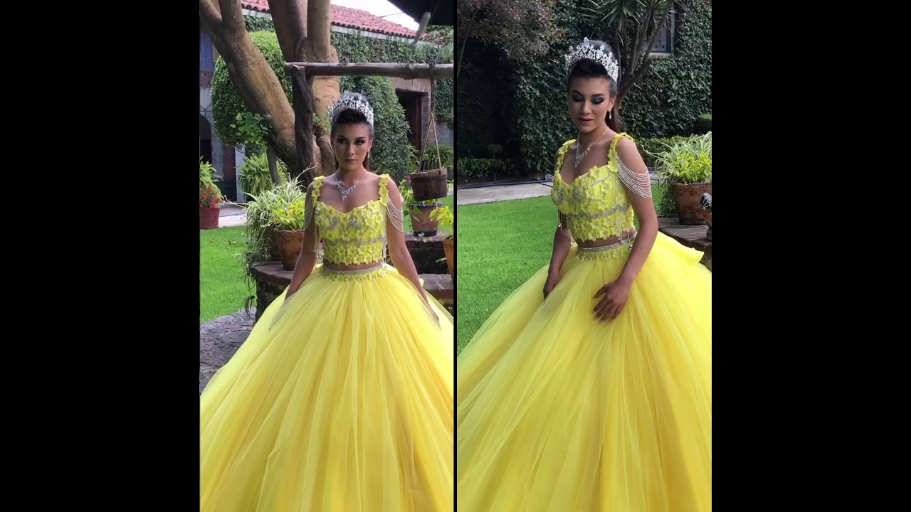 Vestido de XV Años Amarillo en dos piezas - YouTube