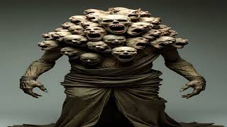 Dark fantasy horror art, a towering entity formed from a multitude of screaming faces
