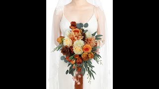 11 8'' Burnt Orange Cascade Bridal Bouquet Wedding Flowers Artificial Bouquets