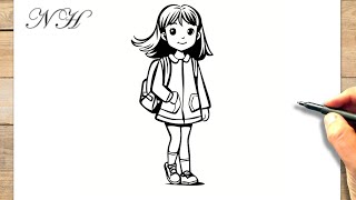 Comment Dessiner Une Écolière Avec Cartable