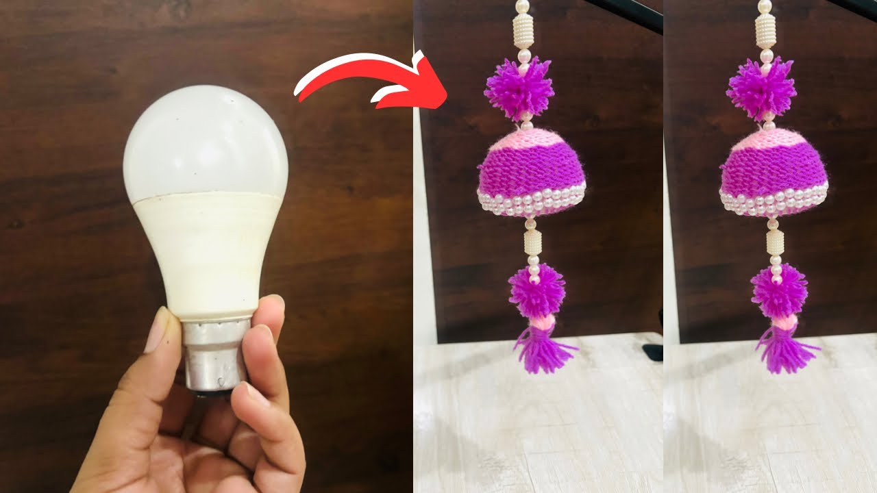 zero-cost-craft-ideas-beautiful-wall-hanging-with-waste-bulb