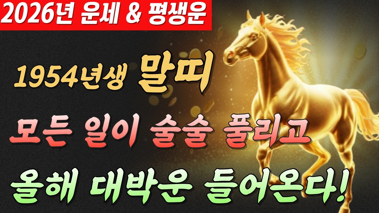 1954년 갑오생 말띠 2026년 운세｜이때부터 재물운 폭발, 인생 대반전 옵니다 | 2026년 운세 대박운 풍수