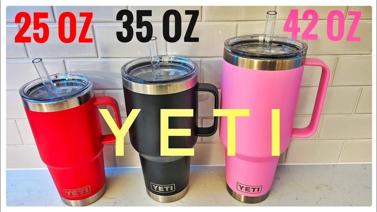 YETI Travel Mug with Handle & Straw Lid Comparison 35oz vs 25oz Rambler 