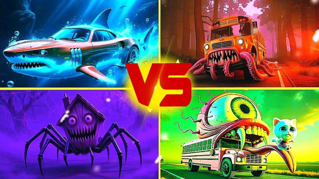 McQueen Shark🆚 Bus Monster🆚 House Head🆚 School Bus Head🆚 Coffin Dance Song