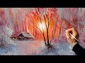 Acrylic Landscape Painting - Winter Sunset / Satisfying Art / Зимний пейзаж акрилом. Уроки рисования