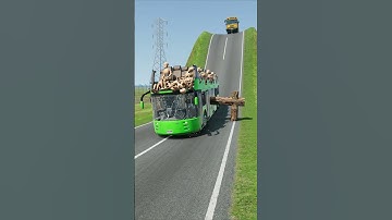 Colourful Long Buses vs Logs Trap - BeamNG.drive #shorts #beamngdrive #bus