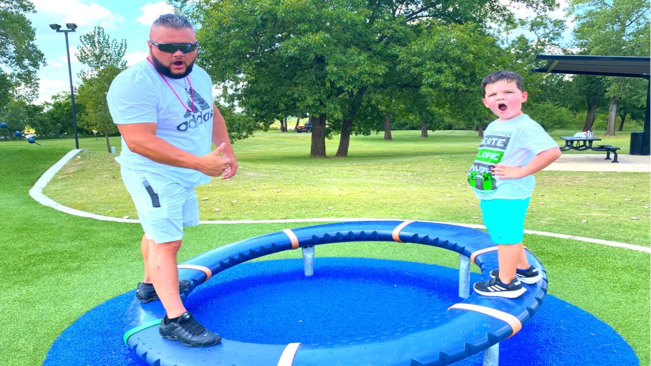 CALEB and DAD Play at The PLAYGROUND PARK! Floor is LAVA, PRETEND PLAY ...