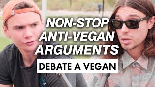 Meat eater armed with an ARSENAL of antivegan arguments during campus debate