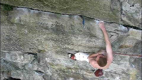 Boris climbing Infinite Space 5 12a, Gunks