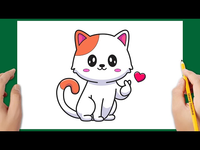 Tutorial de desenho de gato animal fofo de personagem de desenho animado  passo a passo