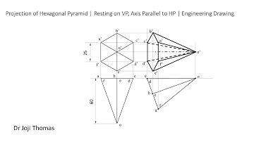 Projection of Hexagonal Pyramid | Resting on VP, Axis Parallel to HP | Engineering Drawing