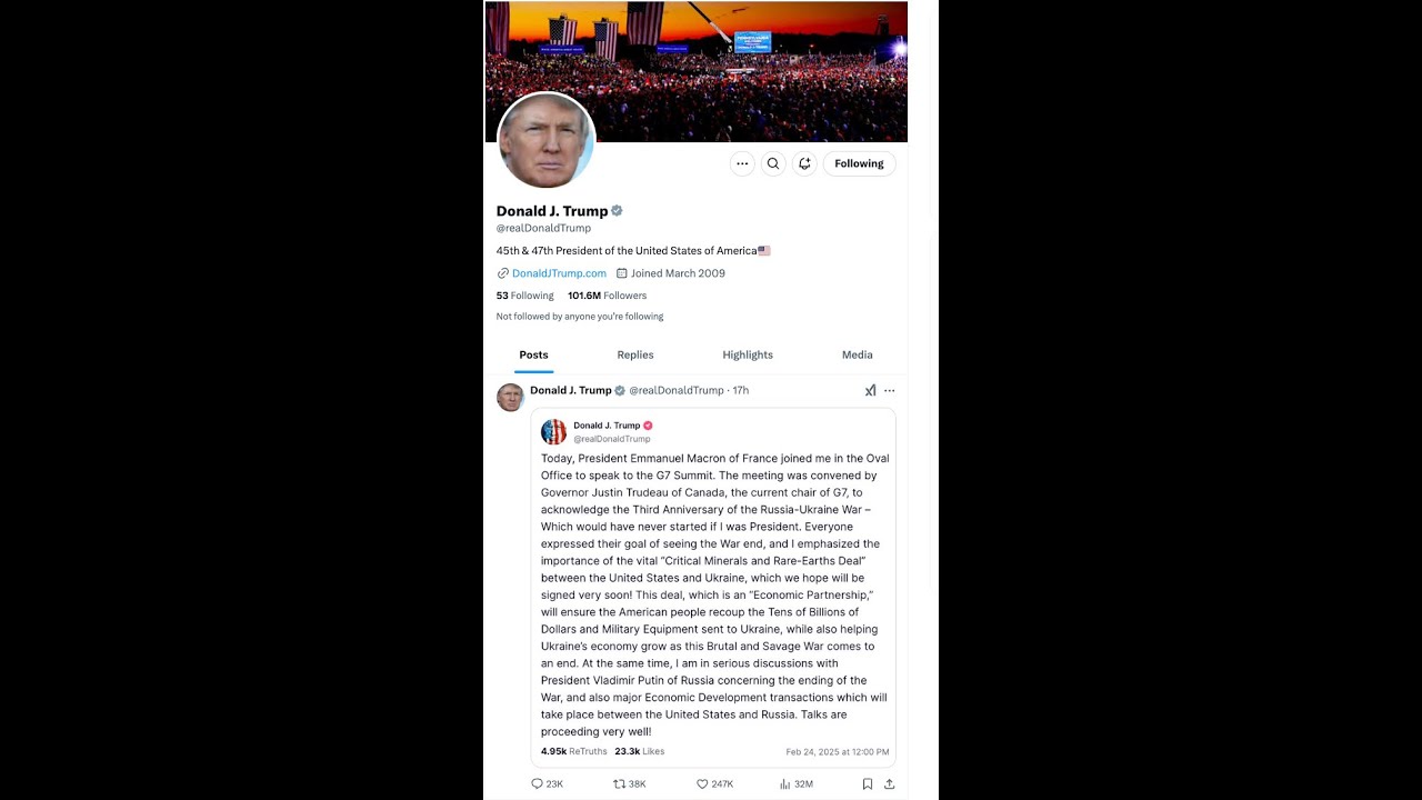 Donald Trump tweet : Governor Justin Trudeau of Canada