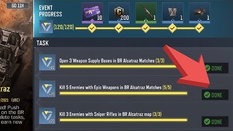 Call Of Duty Mobile Kill 5 Enemies with Epic Weapons in BR Alcatraz map Task Complete