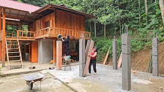 Building a beautiful kitchen, mixing concrete and pouring the house frame columns - Building a life