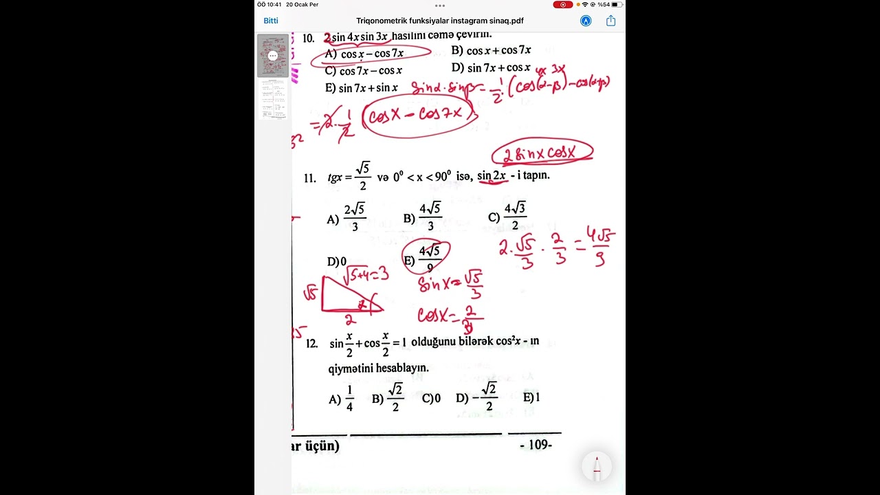 Triqonometriya buraxılış hecmli sınaq ızahları 1 instagram