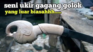 skil luar biasa! pembuat gagang golok/parang  bermotif wayang. part 1