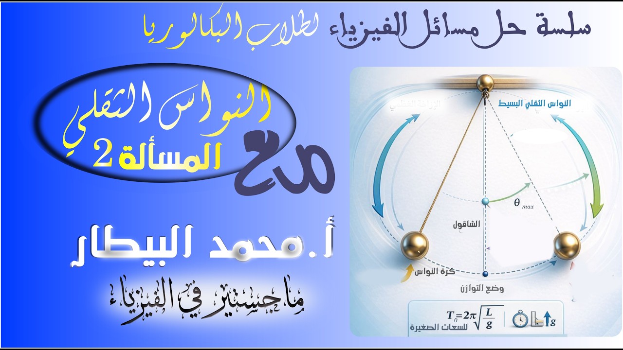 سلسلة حل مسائل الفيزياء لطلاب البكالوريا | درس النواس الثقلي - المسألة الثانية ص 39- أ. محمد البيطار