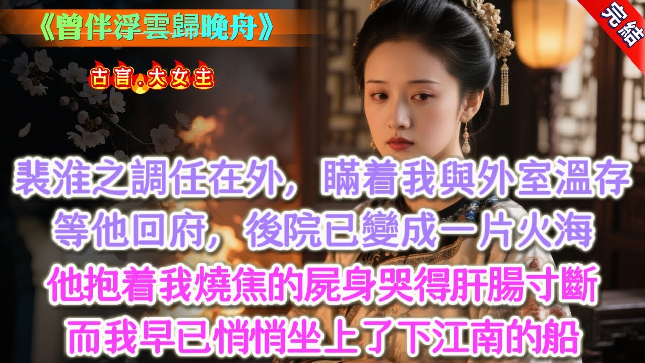 【完結】《曾伴浮雲歸晚舟》，人人皆知，裴淮之有個捧在心尖上的髮妻，卻死在了他回京都之前的那場大火裏，一屍兩命。彼時，他正調任在外，瞞着我與外室溫存纏綿。等到他回來，整個後院變成一片火海