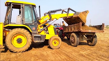 New Jcb 3dx Machine Loading Red Mud In Old John Deere And Mahindra Tractor | Jcb Cartoon | Jcb Video