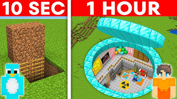 10 Seconds vs 1 Hour - Secret Bunker House Build Challenge in Minecraft