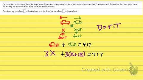 Distance = rate*time word problem