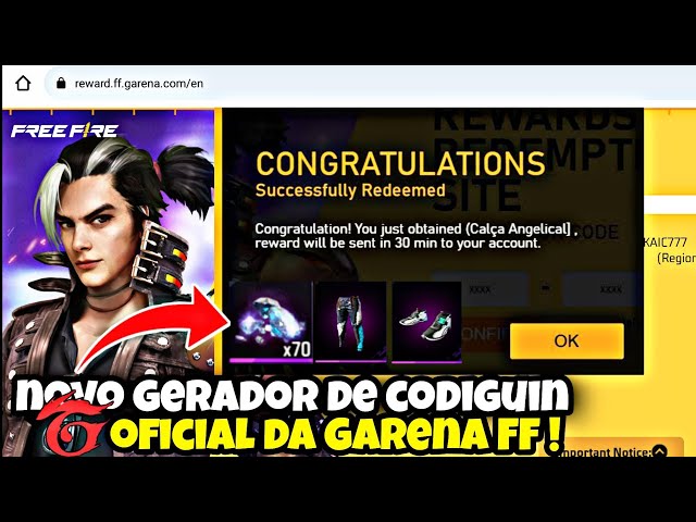 GERA DOR DE CODIGUIN INFINITO FREE FIRE MANIA ! CALÇA ANGELICAL BRANCA ,  PASSE DE ELITE ? 2023 ! 