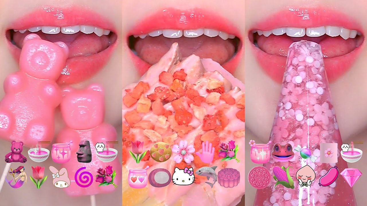 ASMR PINK EMOJI FOOD CHALLENGE COMPILATION 💖 분홍색 이모지 먹방 모음집 EATING SOUNDS MUKBANG