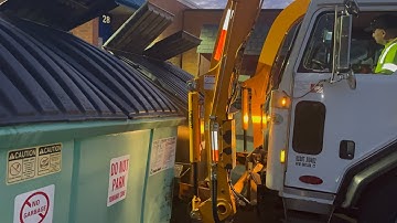 Trash-Away Peterbilt 520 McNeilus Contender Front Loader Dumping The Dumpster 
