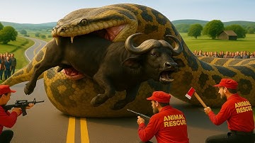 Wildlife Rescue Team Saves Buffalo from Giant Python Attack