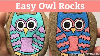owl rock painting easy tutorial beginners