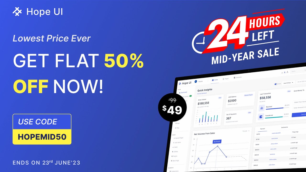 [24 Hours Left Only] Hope UI Pro at 50% OFF on Mid-Year Sale! 🚀 Limited Time Only! | Iqonic Design