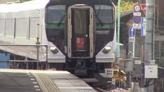 E257系5500番台OM 52編成特急草津四万1号長野原草津口行きがJR行田駅2番線を通過するシーン 2026.3.29