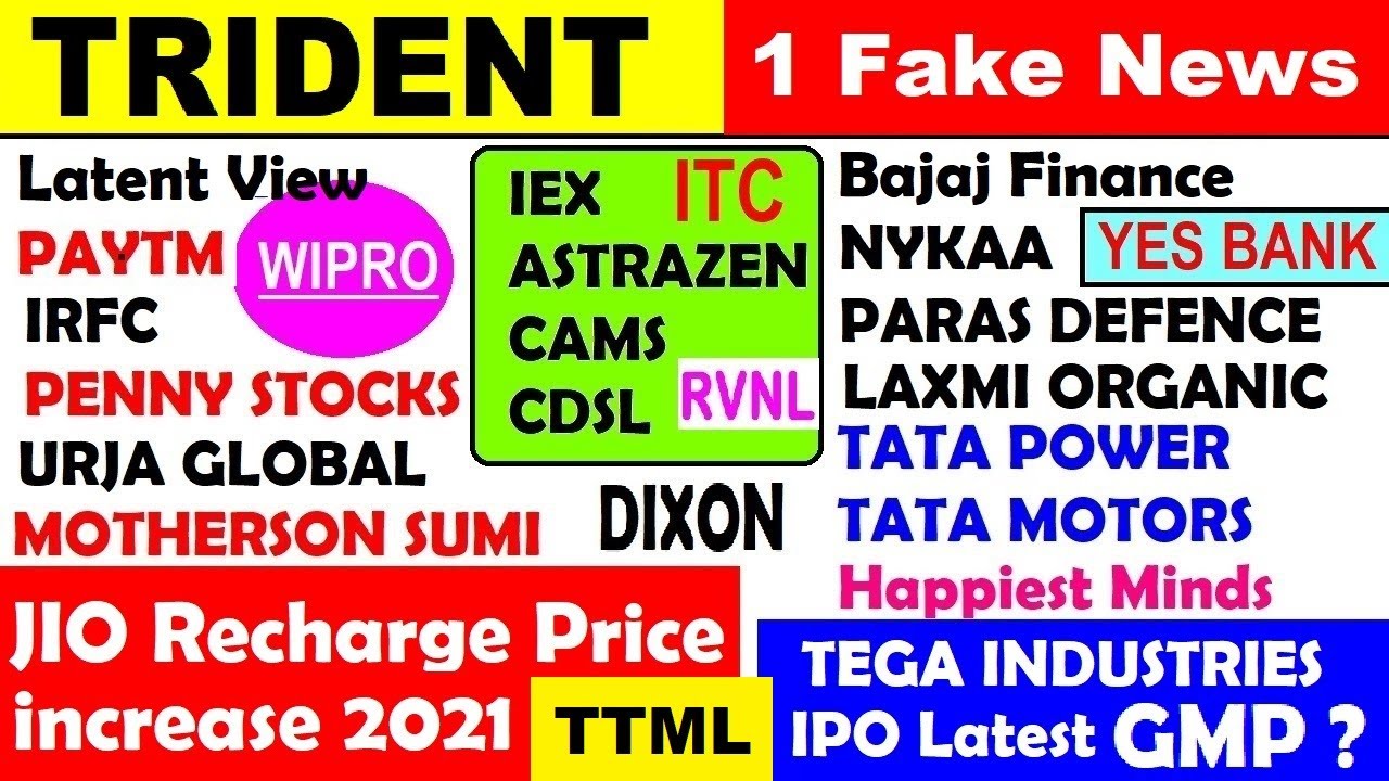 TRIDENT⚫ TTML ⚫ PENNY STOCK⚫ JIO RATES⚫ MOTHERSONSUMI⚫ TEGA IPO GMP⚫ TATA POWER⚫ TATA MOTORS⚫ SMKC