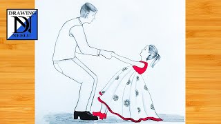 Father s Day drawing Father and Daughter drawing easy step by step pencil drawing tutorial