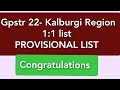 GPSTR 22 |ಕಲ್ಬುರ್ಗಿ REGION|1:1 PROVISIONAL LIST|
