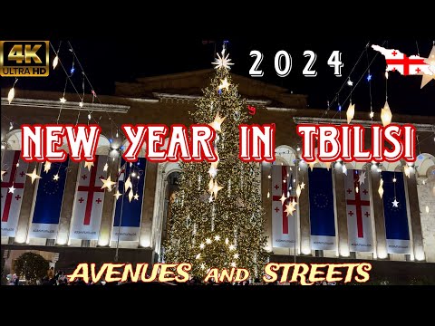 New Year 2024 in Tbilisi.The brilliance of the capital of Georgia-European city. Avenues and streets